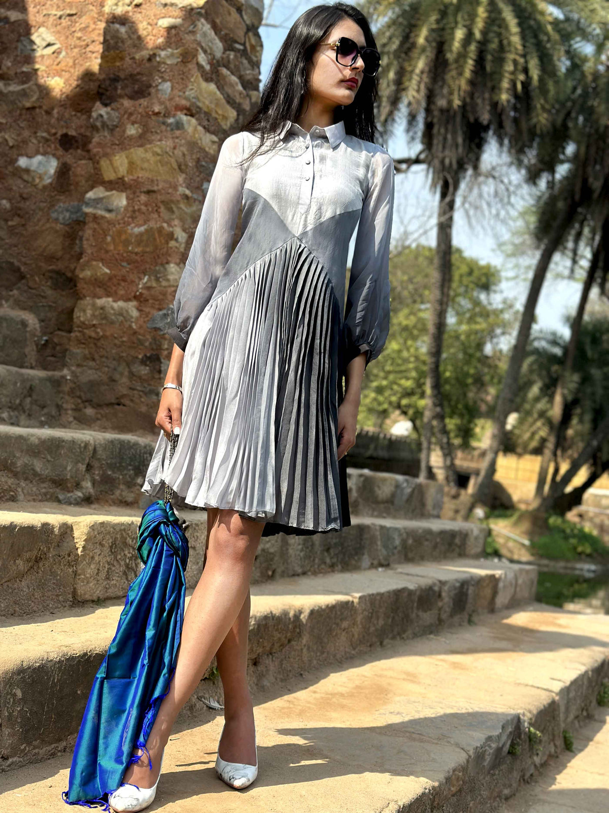 CHARLENE ANSEL ADAMS INSPIRED PURE SILK PLEATED DRESS