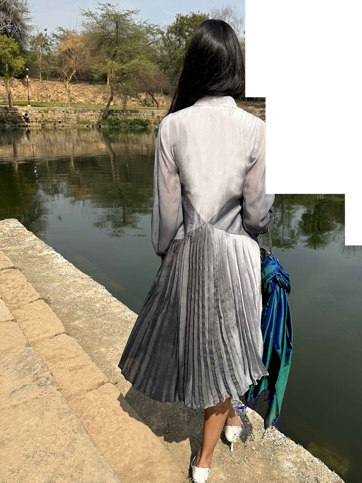 CHARLENE ANSEL ADAMS INSPIRED PURE SILK PLEATED DRESS