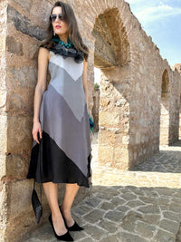 CRYSTAL ANSEL ADAMS INSPIRED PURE SILK PATCHWORK DRESS