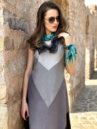 CRYSTAL ANSEL ADAMS INSPIRED PURE SILK PATCHWORK DRESS