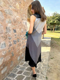 CRYSTAL ANSEL ADAMS INSPIRED PURE SILK PATCHWORK DRESS