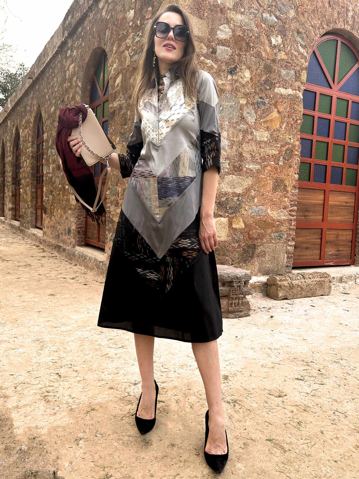 CATHERINE ANSEL ADAMS INSPIRED PATOLA SILK PATCHWORK DRESS