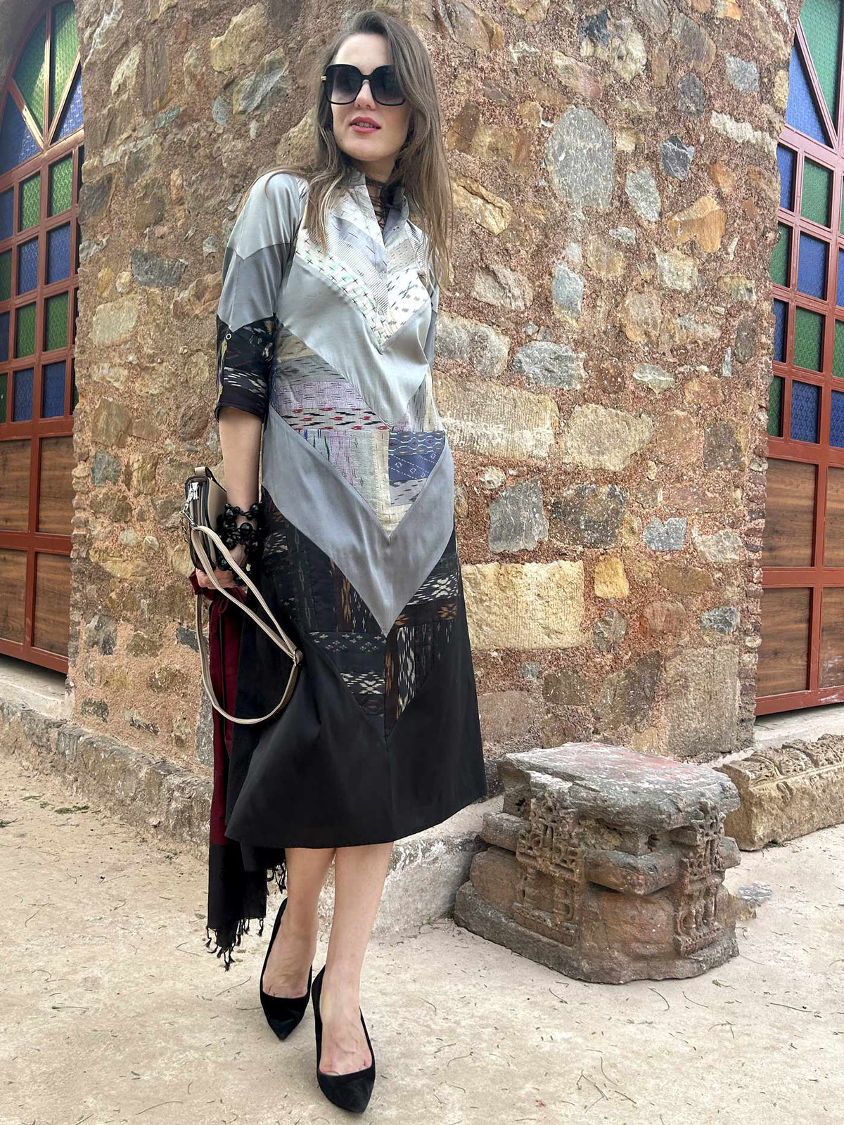 CATHERINE ANSEL ADAMS INSPIRED PATOLA SILK PATCHWORK DRESS