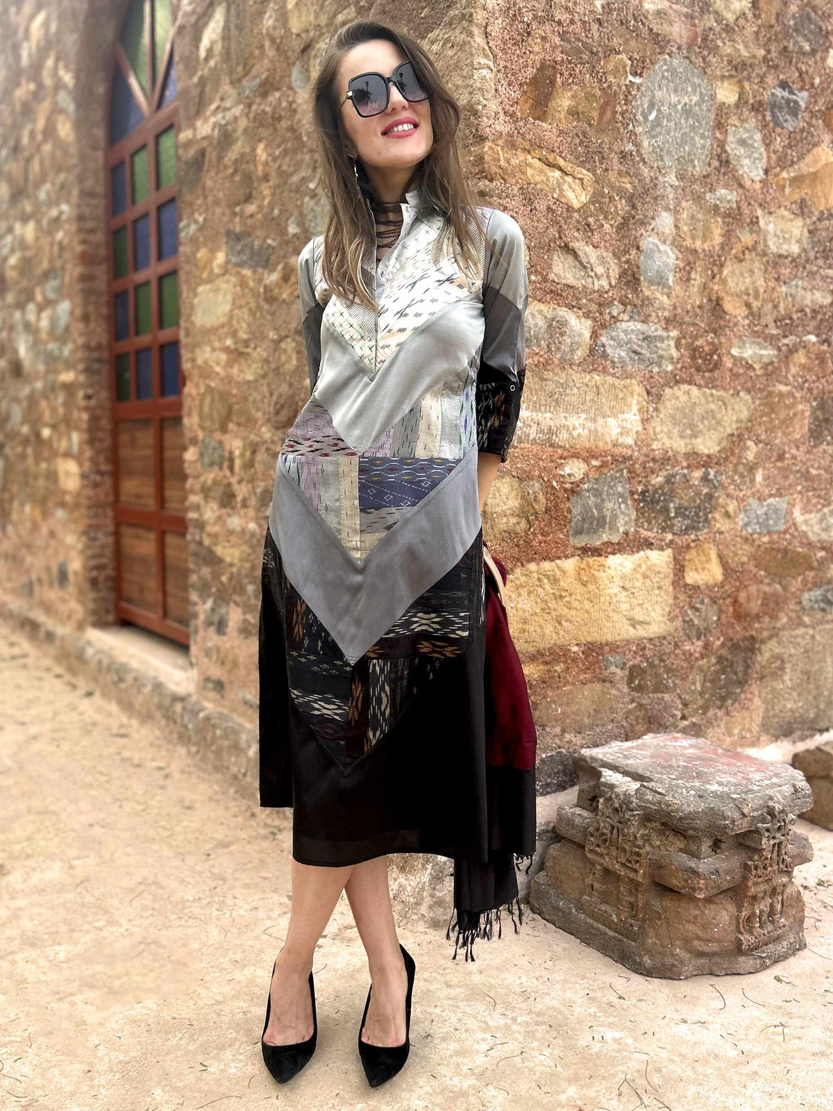 CATHERINE ANSEL ADAMS INSPIRED PATOLA SILK PATCHWORK DRESS