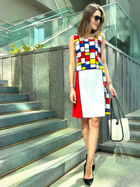 PAM CALIFORNIA COLORS MONDRIAN HAND WOVEN COTTON PATCHWORK DRESS