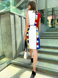 PAM CALIFORNIA COLORS MONDRIAN HAND WOVEN COTTON PATCHWORK DRESS