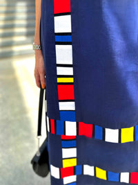 POPPIE CALIFORNIA COLORS MONDRIAN HAND WOVEN COTTON PATCHWORK DRESS