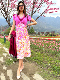 LILIANA GORGEOUS KASHMIR WATER MARBLED PURE SILK DRESS