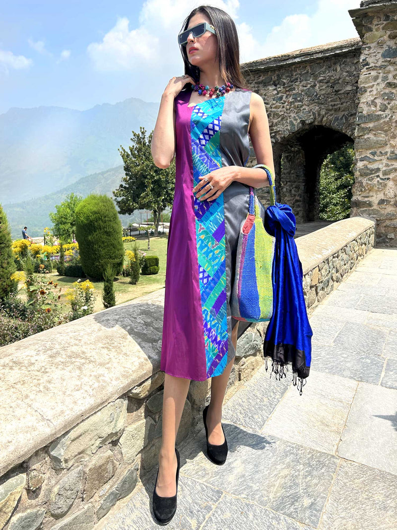 KINSLEY GORGEOUS KASHMIR PATOLA SILK PATCHWORK DRESS