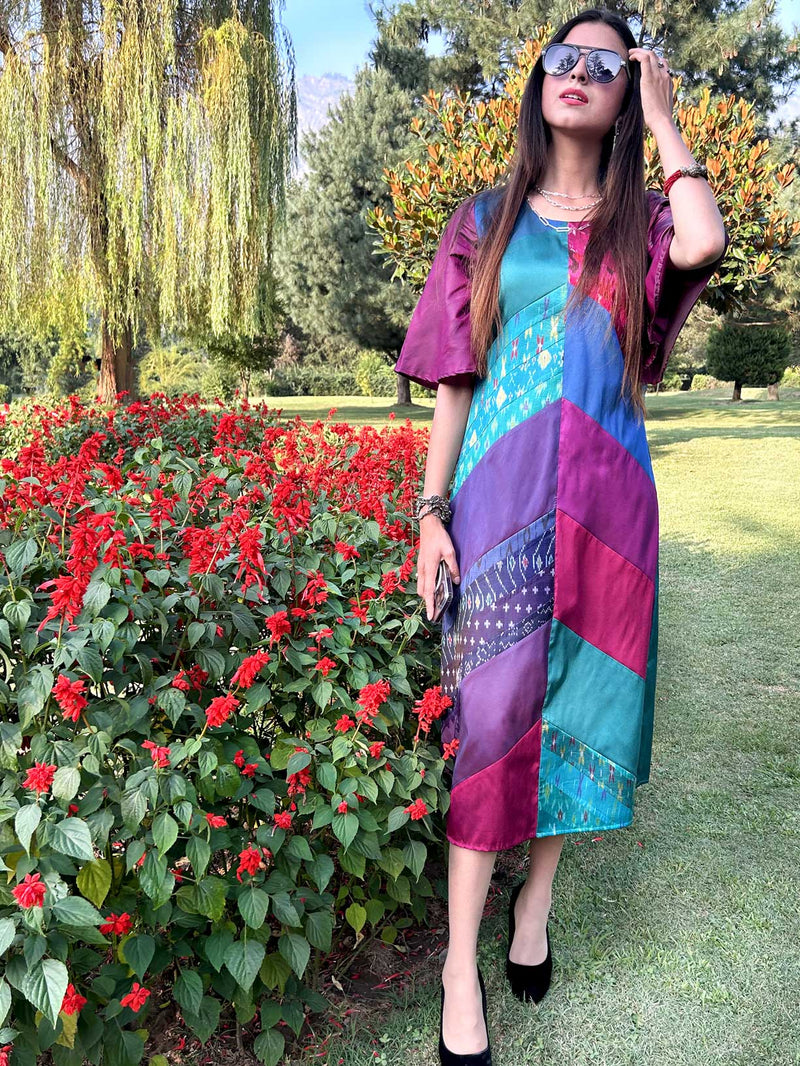 KARLY GORGEOUS KASHMIR PATOLA SILK PATCHWORK DRESS