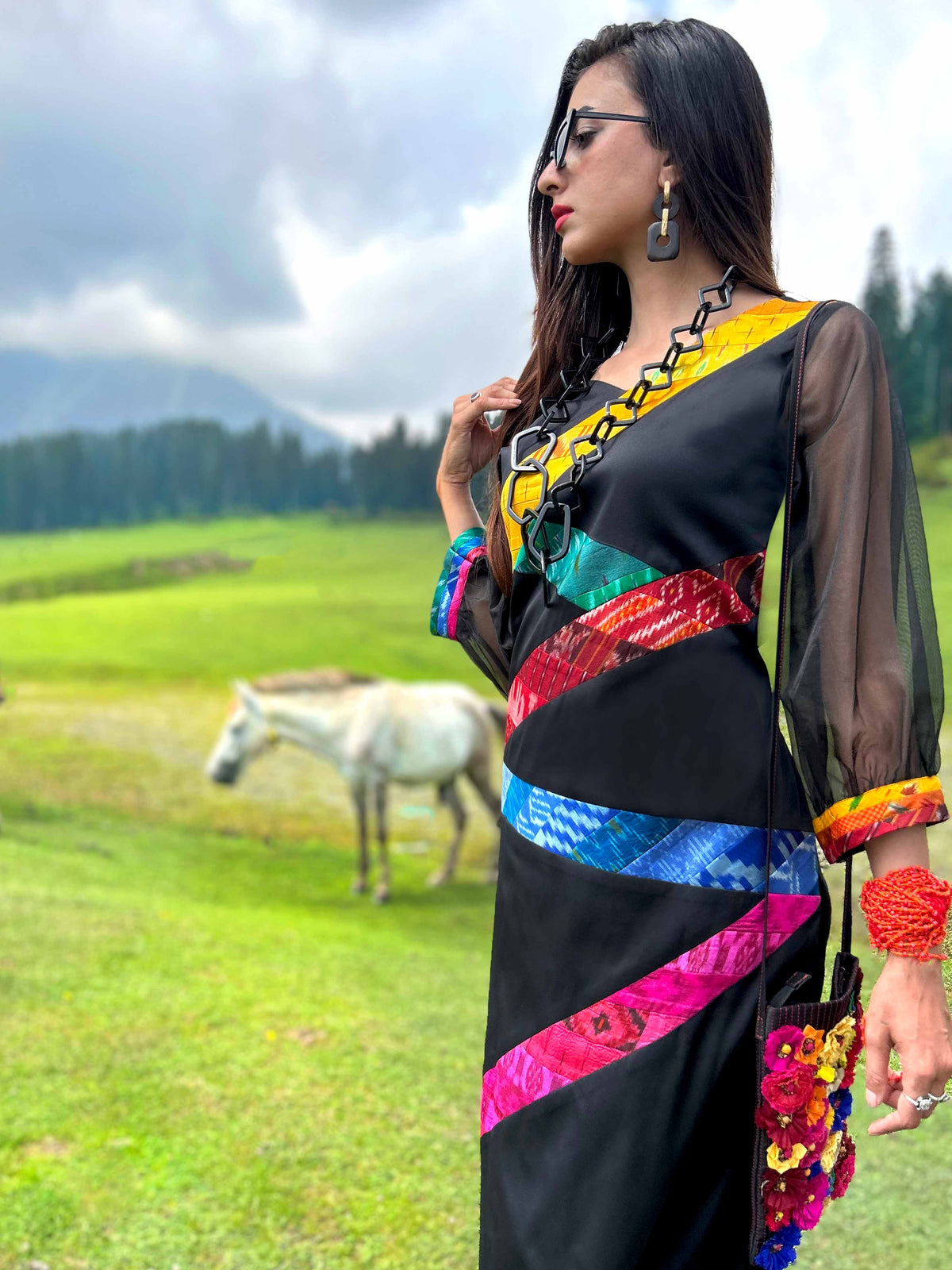 KATALINA GORGEOUS KASHMIR PATOLA SILK PATCHWORK DRESS