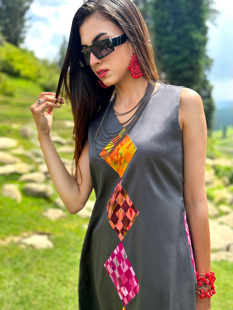 KYRA GORGEOUS KASHMIR PATOLA SILK PATCHWORK DRESS