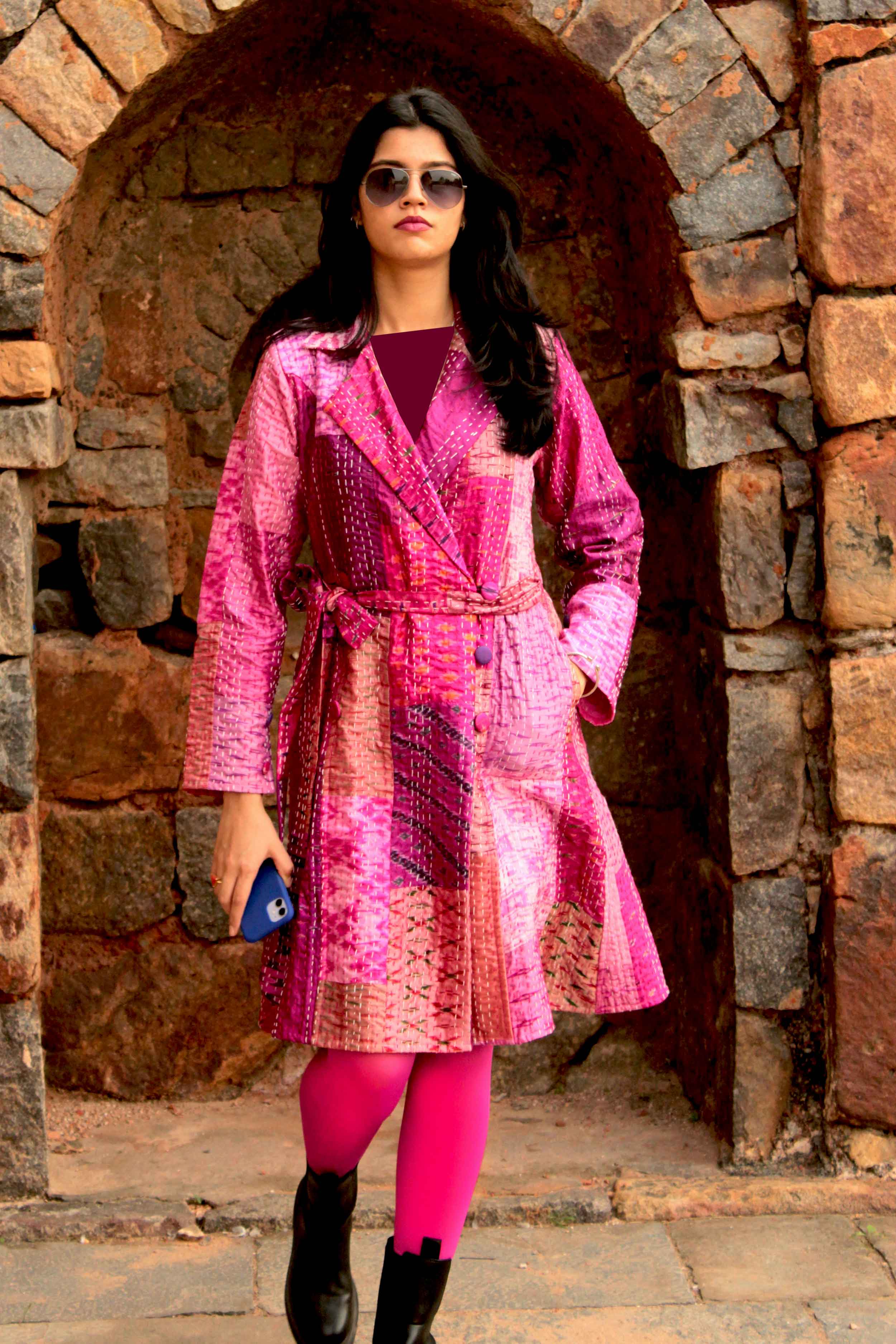 Patchwork red trench coat store