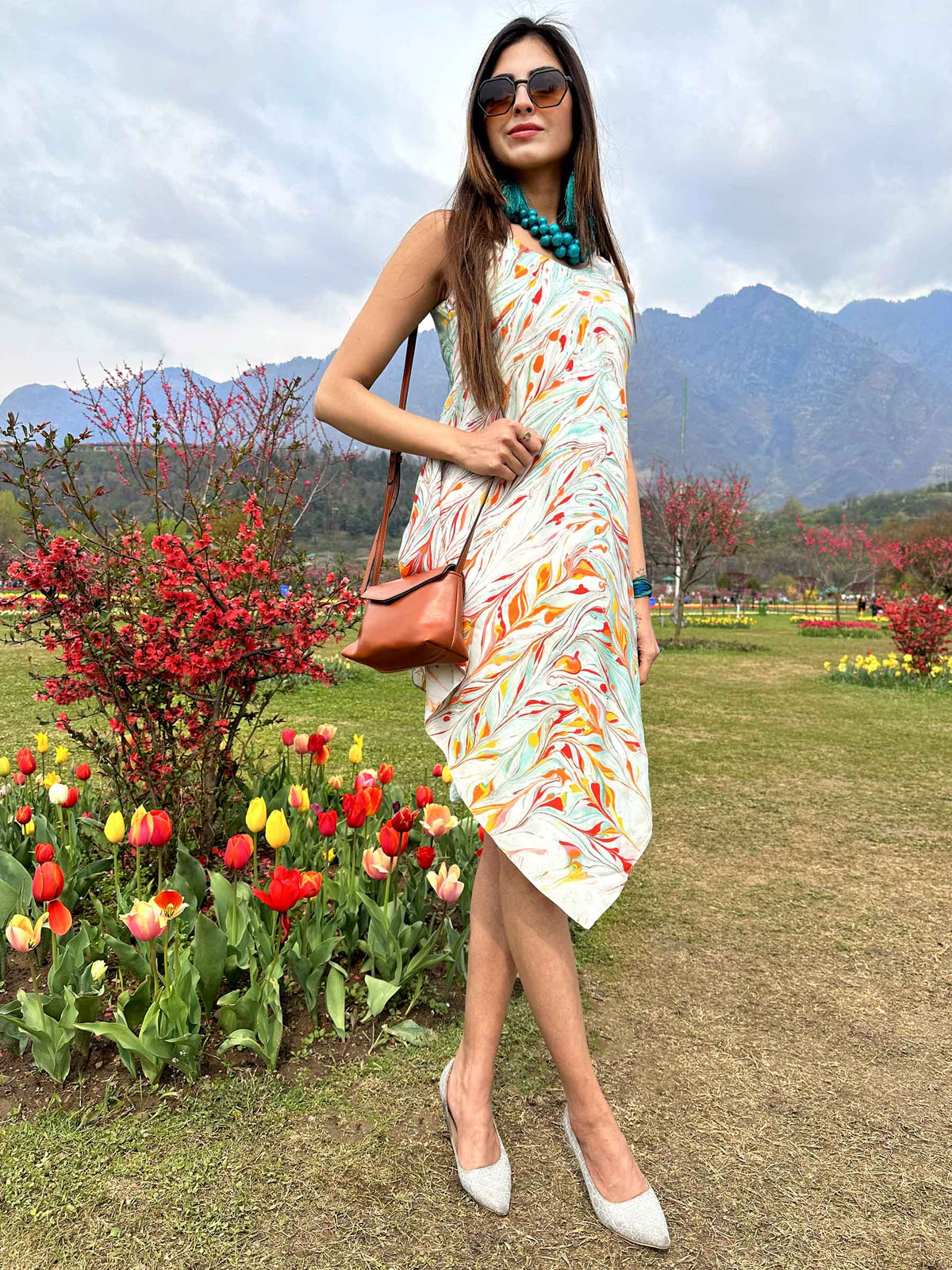 LUCINDA GORGEOUS KASHMIR WATER MARBLED PURE SILK DRESS