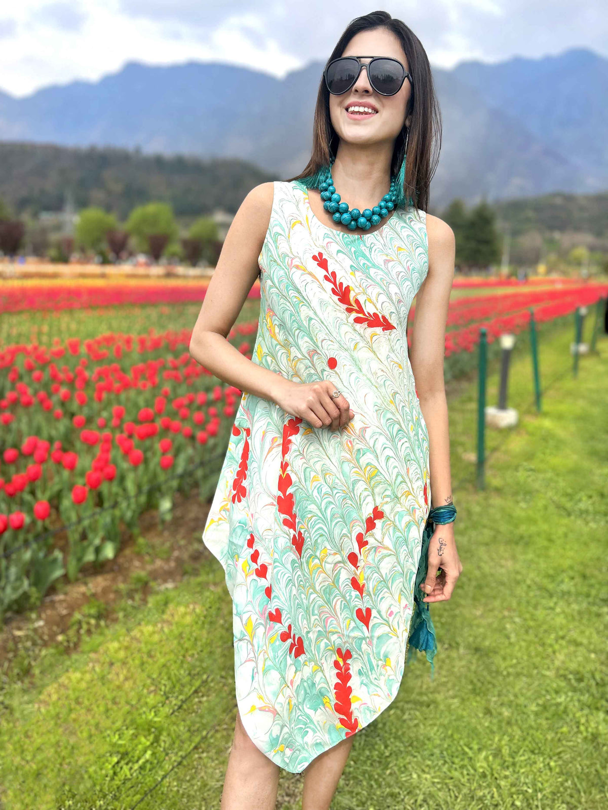 LUCINDA GORGEOUS KASHMIR WATER MARBLED PURE SILK DRESS